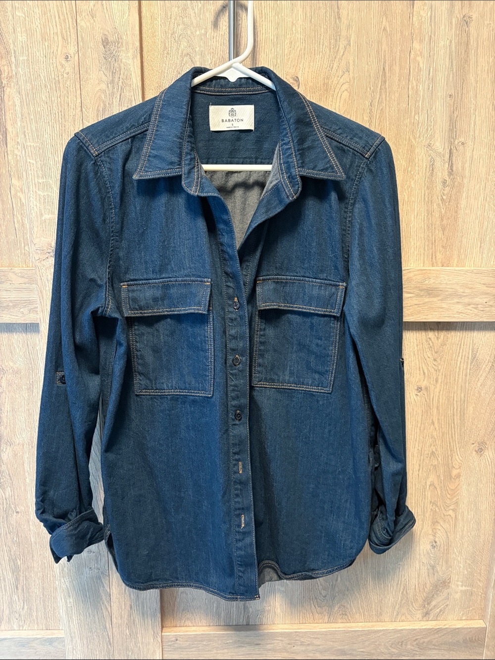 Aritzia Babaton Denim Button-Up Shirt Jacket in Deep Indigo